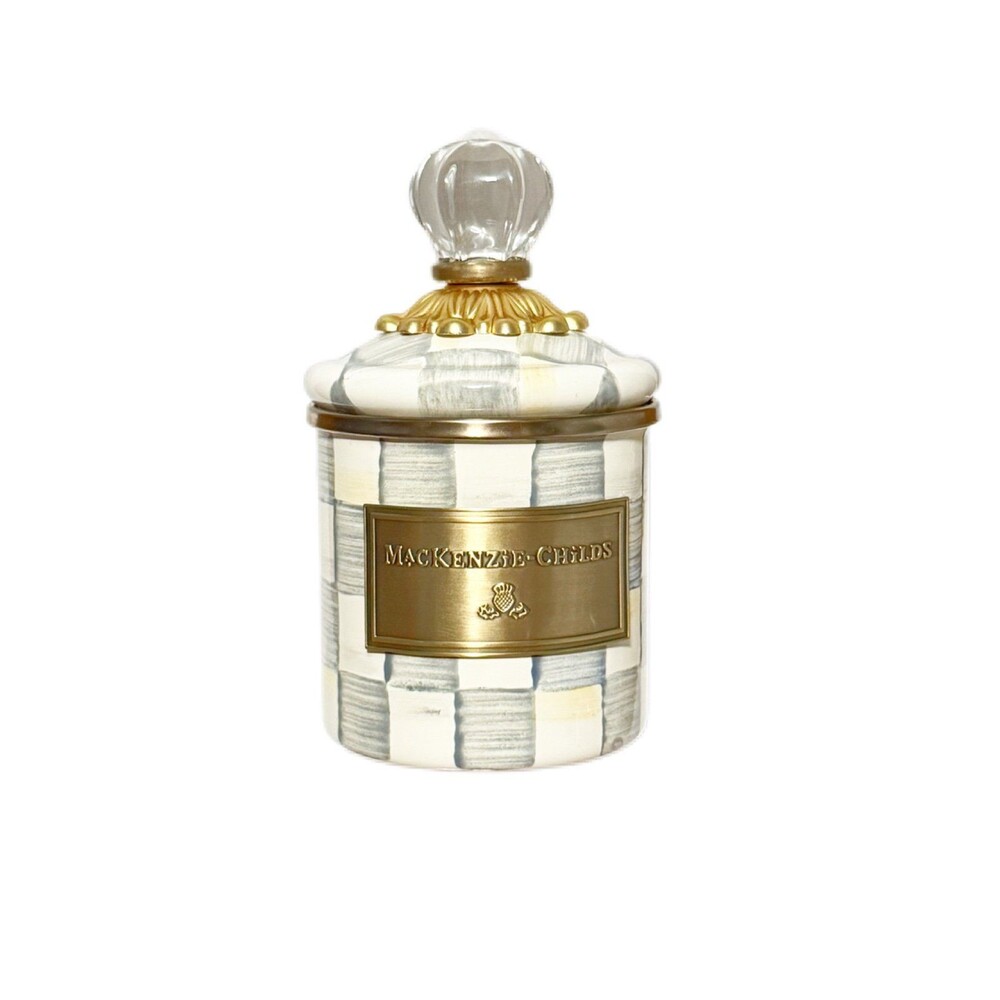 Mackenzie Childs Sterling Check Gray and White Mini Canister 14oz New